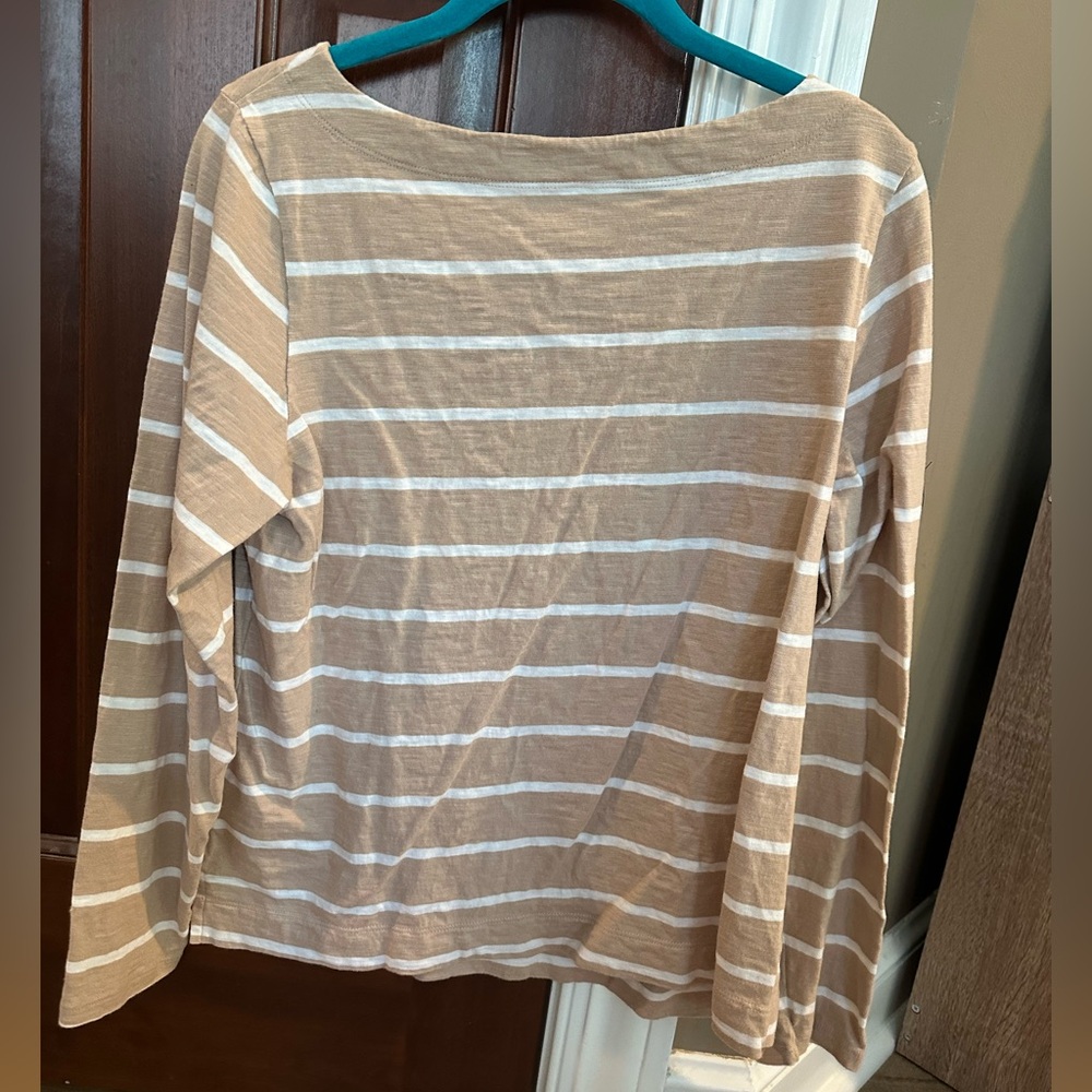 Old Navy Tan and White Striped Blouse